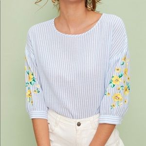 SHEIN Drop Shoulder Floral Print Striped Top